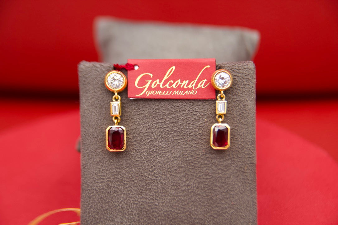 Orecchini pendenti con diamanti e rubini