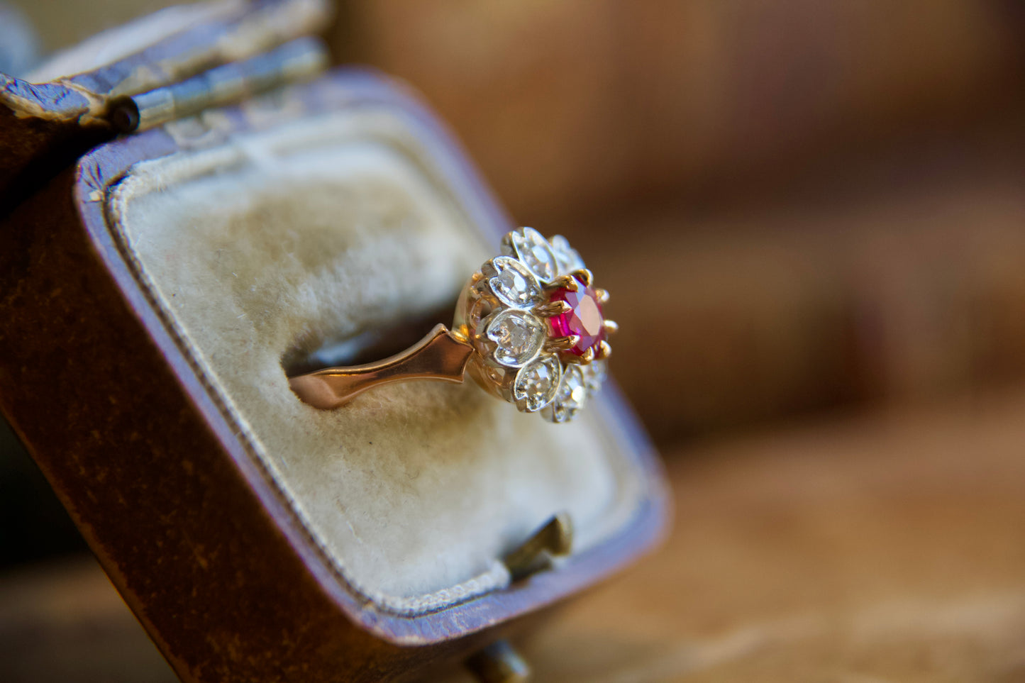 Art Nouveau Ruby Flower Ring