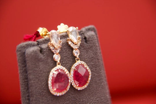 Contemporary ruby and diamond earrings