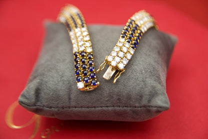 Bracciale triplo tennis diamanti e zaffiri con maglia morbida Vintage