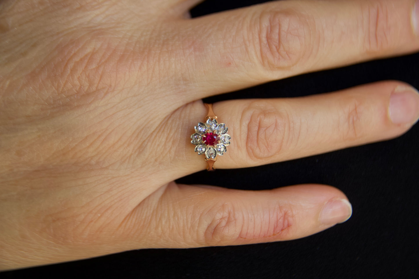 Art Nouveau Ruby Flower Ring