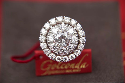 Anello Solitario con diamante 2,28ct e doppio contorno  Vintage