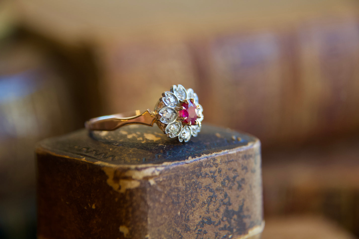 Art Nouveau Ruby Flower Ring