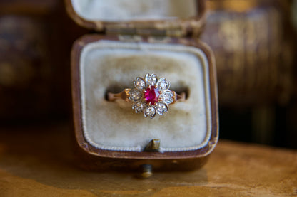 Art Nouveau Ruby Flower Ring