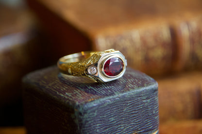 Anello anni 40 con Rodolite e diamanti