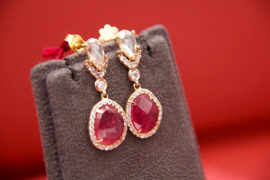 Contemporary ruby and diamond earrings