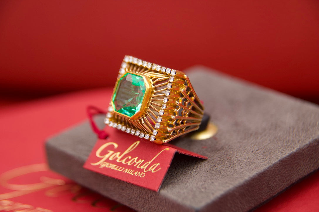 Anello Cocktail anni 50 con smeraldo