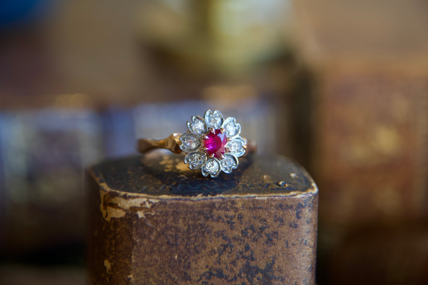 Art Nouveau Ruby Flower Ring