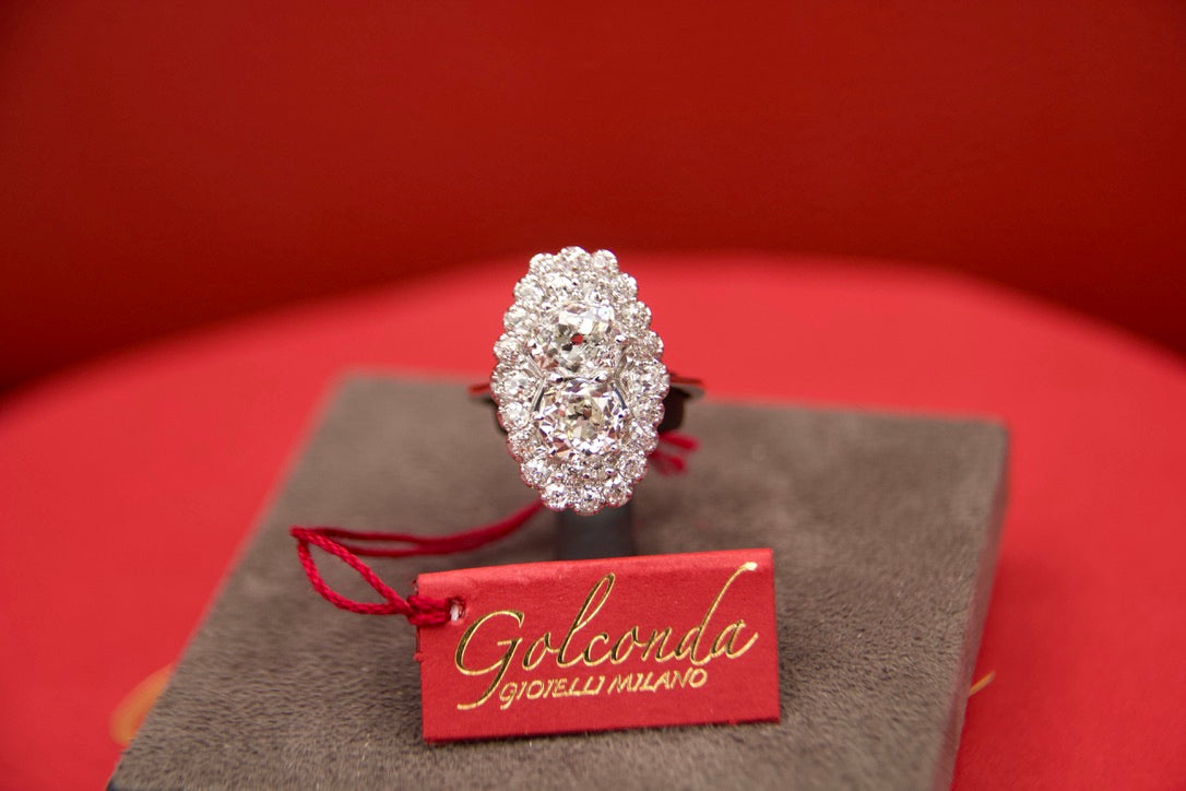 Anello Cluster anni 60' con diamanti taglio antico