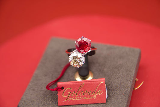 Anello toi moi con diamante e rubino "NO HEAT"