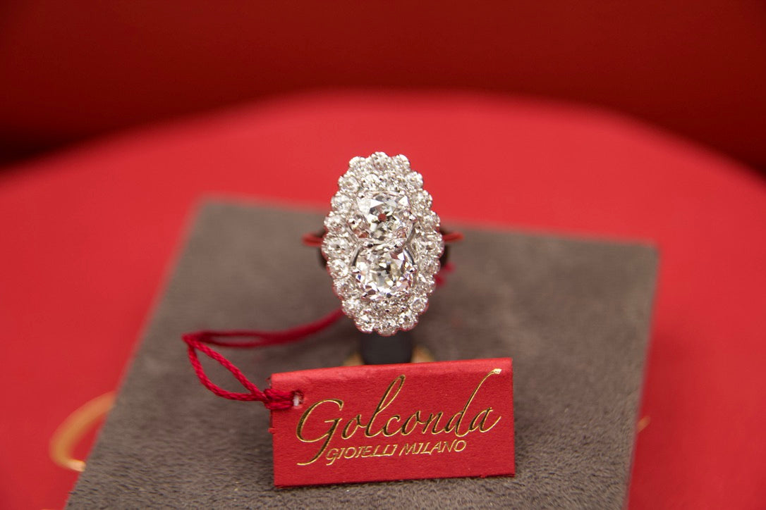 Anello Cluster anni 60' con diamanti taglio antico