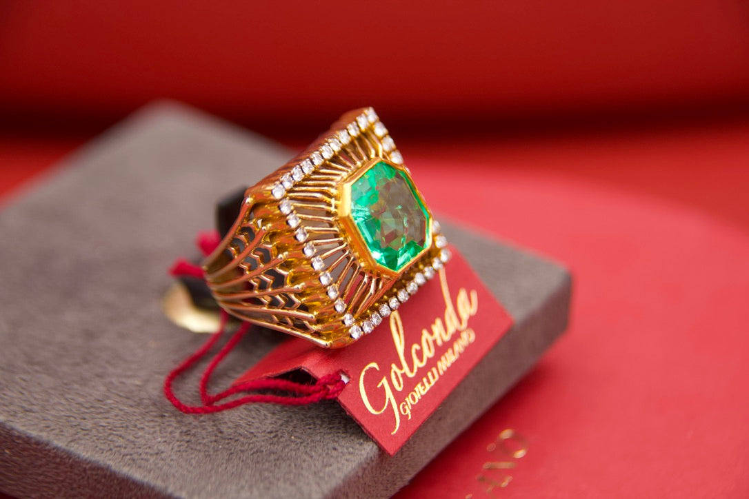 Anello Cocktail anni 50 con smeraldo