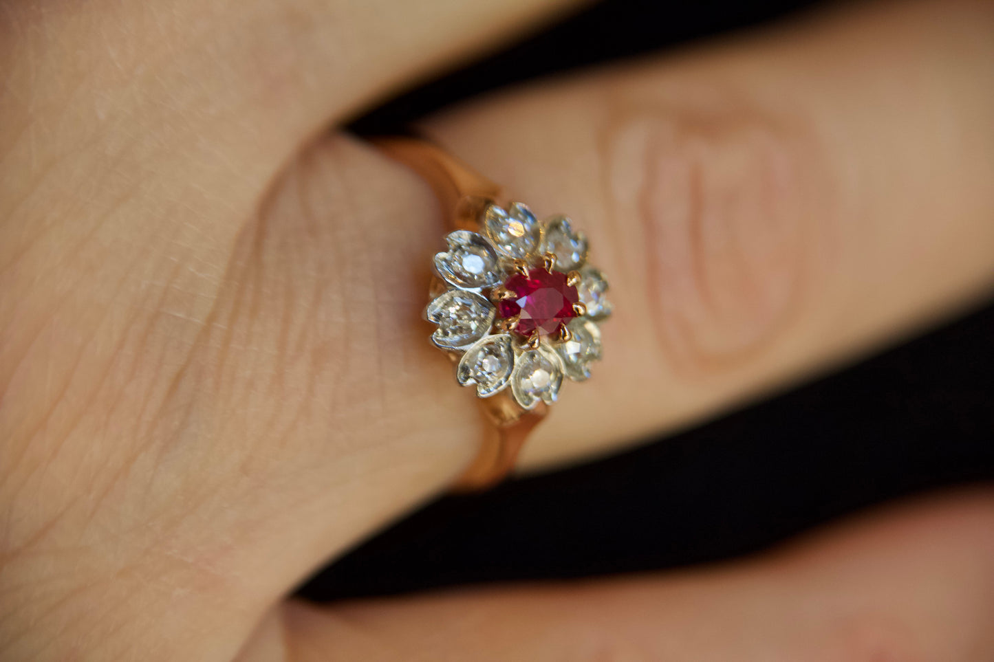 Art Nouveau Ruby Flower Ring