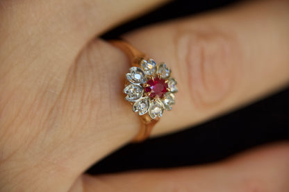Art Nouveau Ruby Flower Ring