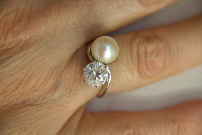 Anello toi &  moi con diamante e perla