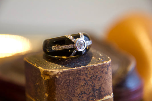 Antique Art Deco Ring with Onyx and Diamonds