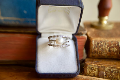 Anello tre fasce con perla e diamanti