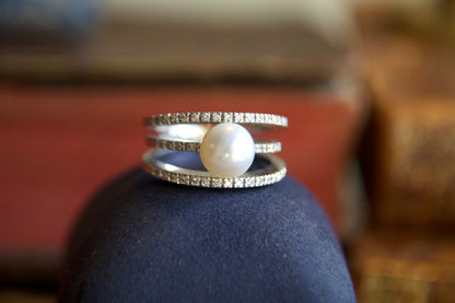 Anello tre fasce con perla e diamanti