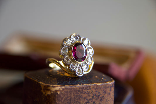 Antique Margherita Ring with "Rodolite" and Diamonds