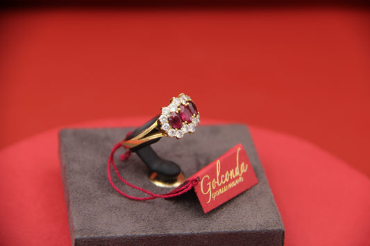 Anello  trilogy con rubini e diamanti