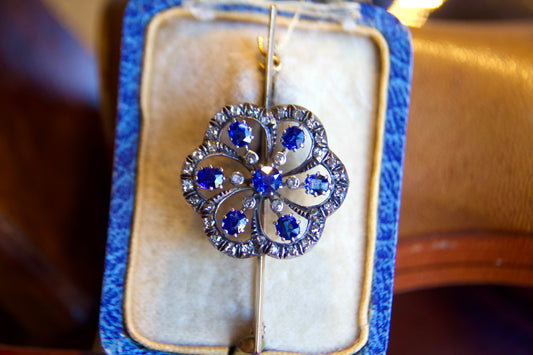 Victorian Vintage Sapphire Flower Pendant Brooch