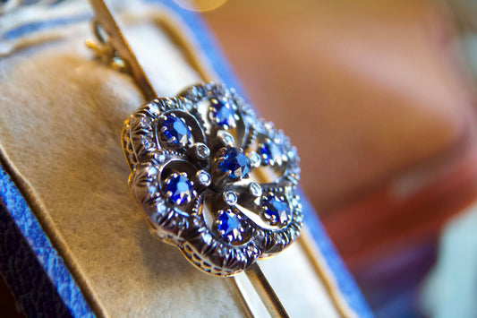 Victorian Vintage Sapphire Flower Pendant Brooch