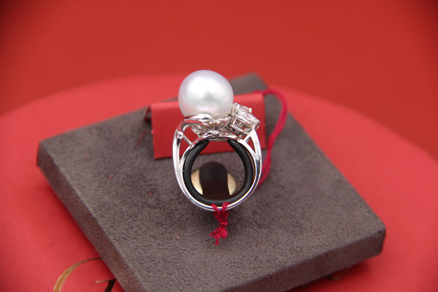 Australian pearl and diamond navette ring