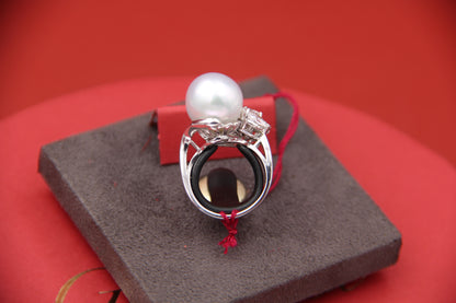Australian pearl and diamond navette ring