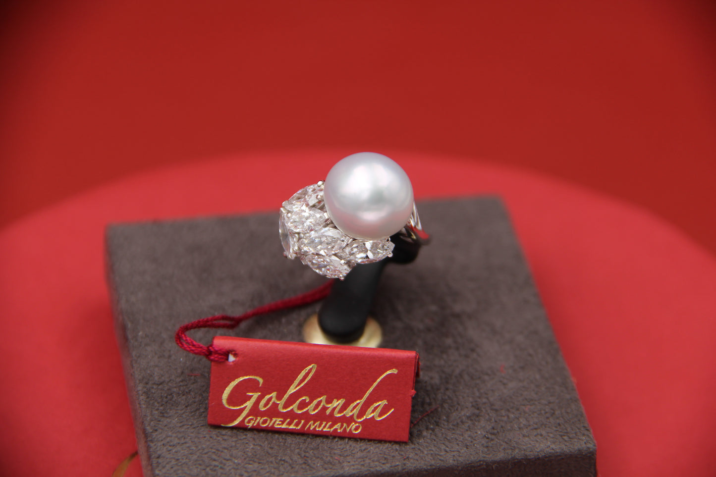 Australian pearl and diamond navette ring