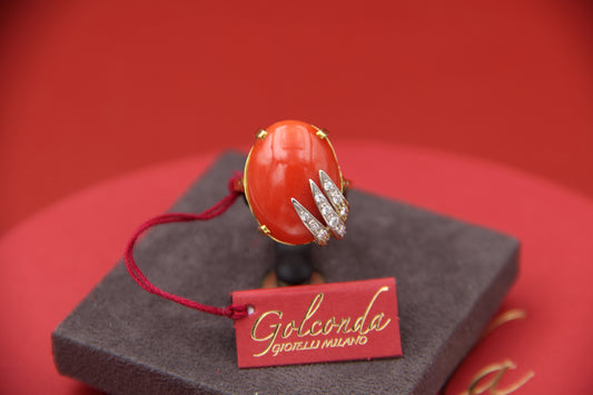 Coral and diamond ring