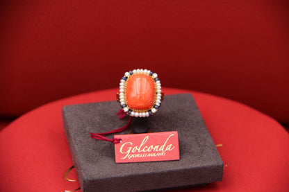 Ring with coral and micropearls
