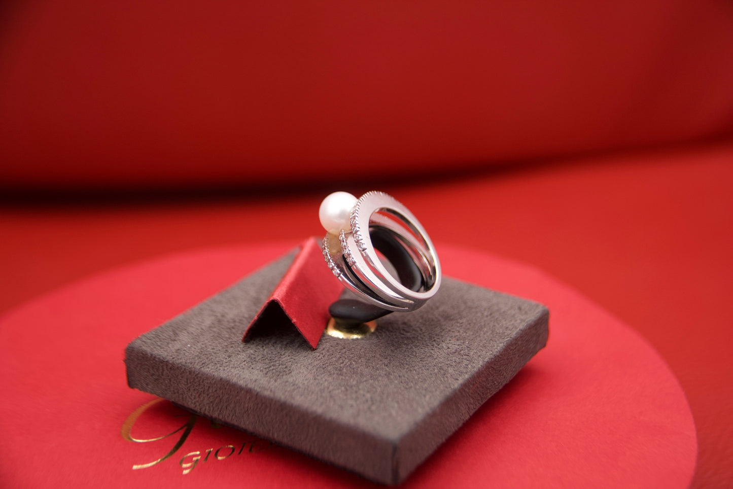 Anello tre fasce con perla e diamanti