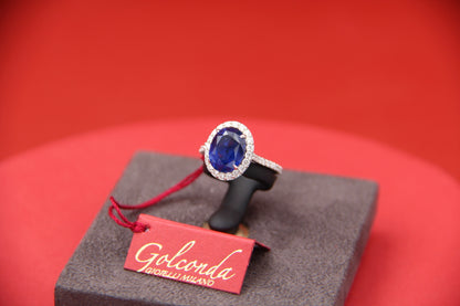 "HALO" model ring with natural sapphire "NO HEAT"