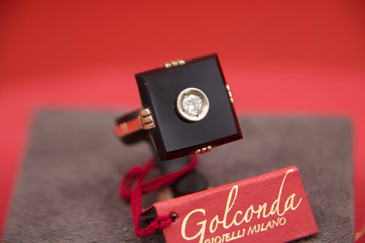 Anello art decò con onice e diamante