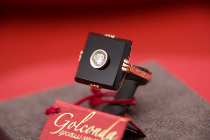 Anello art decò con onice e diamante