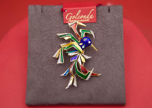 Enamel Hummingbird Brooch