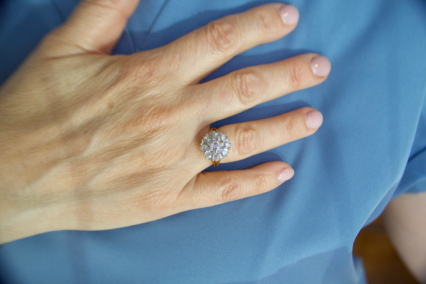 Anello Margherita "Daisy Ring" Liberty in Oro 18kt con Diamanti Taglio Antico
