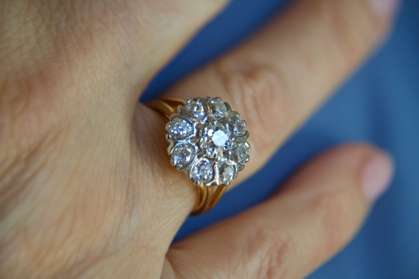 Anello Margherita "Daisy Ring" Liberty in Oro 18kt con Diamanti Taglio Antico