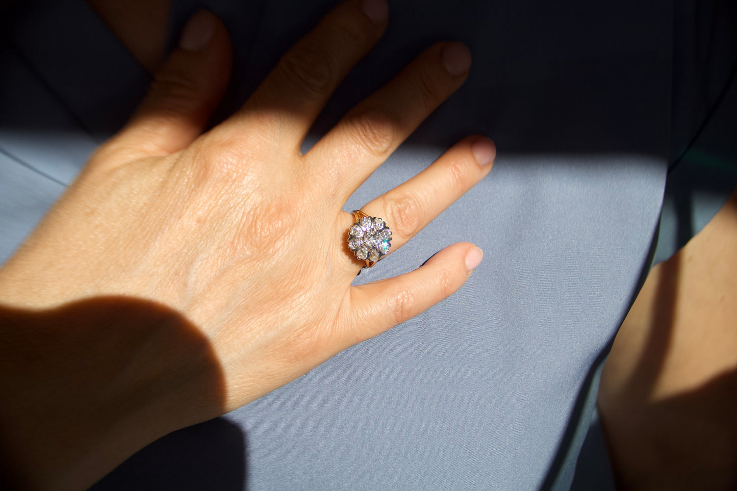 Anello Margherita "Daisy Ring" Liberty in Oro 18kt con Diamanti Taglio Antico