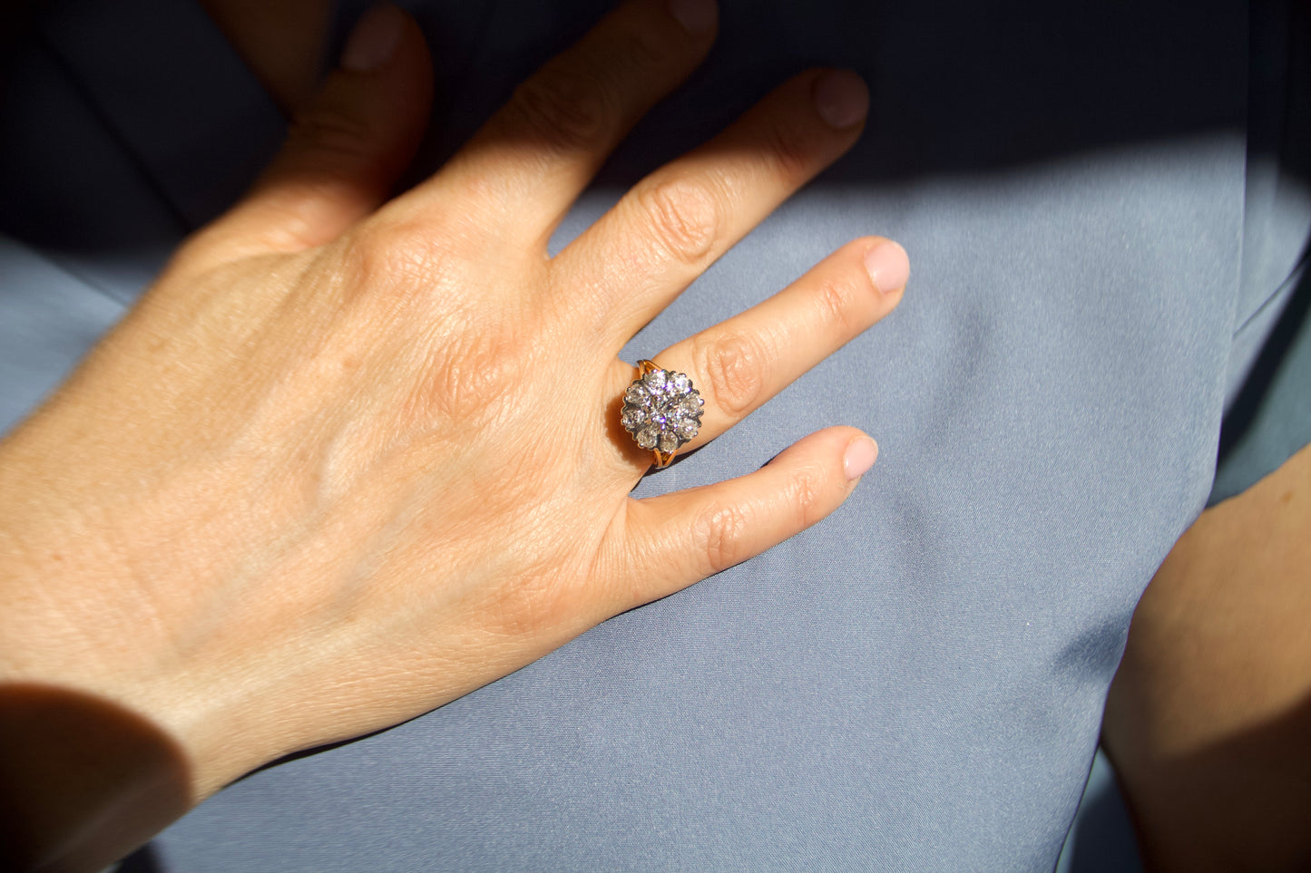 Anello Margherita "Daisy Ring" Liberty in Oro 18kt con Diamanti Taglio Antico