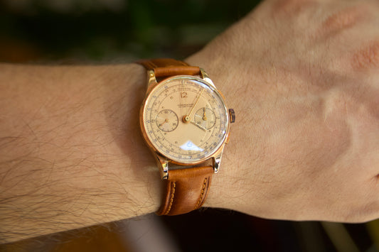 Orologio "Cronographe Suisse" anni 50 in oro 18kt