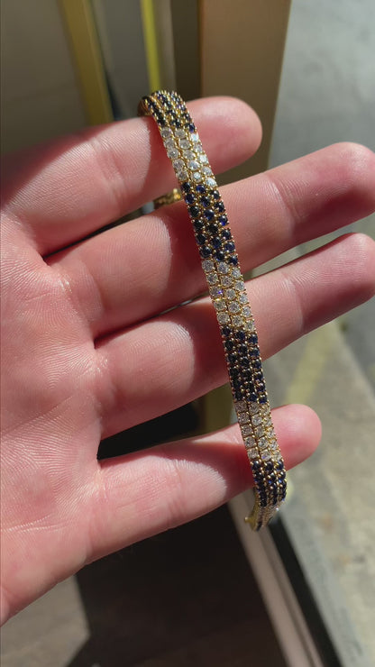 Triple tennis bracelet with diamonds and sapphires and soft links Vintage