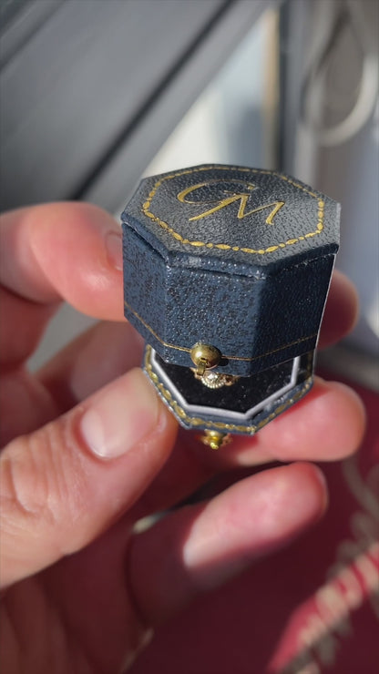 Anello Antico in Oro con Acquamarina e Diamanti Taglio Rosetta