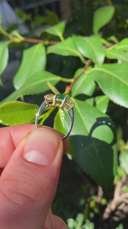 Ring with Colombian emerald and fancy yellow diamonds